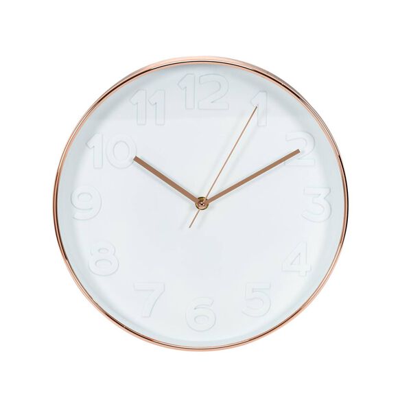 Horloge ronde, métal cuivré (blanc) Horloge ronde, métal cuivré (blanc)